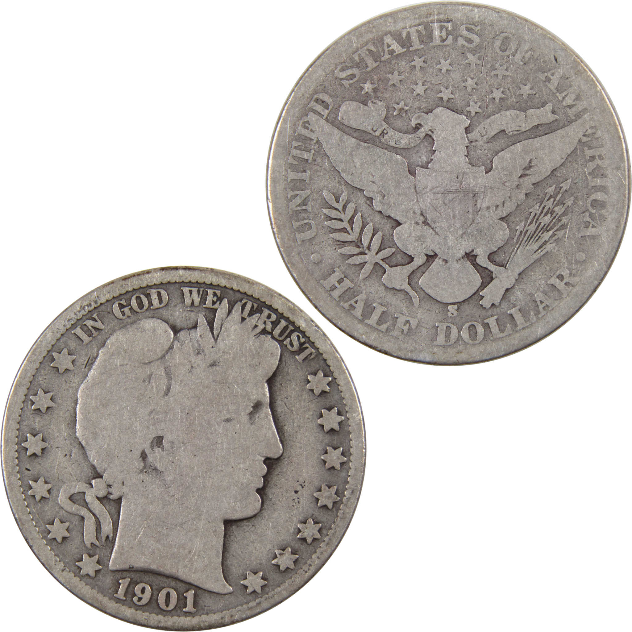 1901 S Barber Half Dollar G Good 90% Silver 50c US Type Coin SKU:I3420