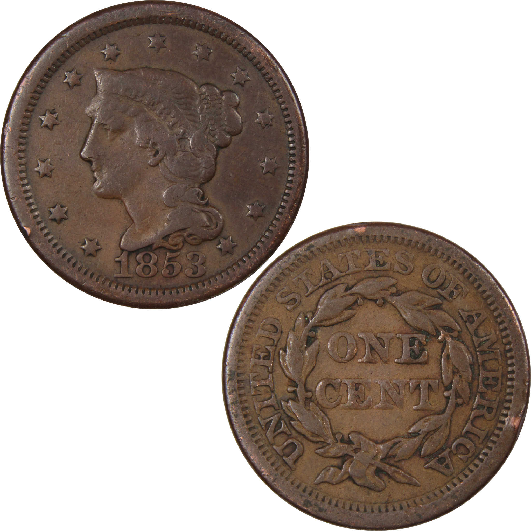 1853 Braided Hair Large Cent VG Very Good Copper Penny 1c SKU:IPC9050
