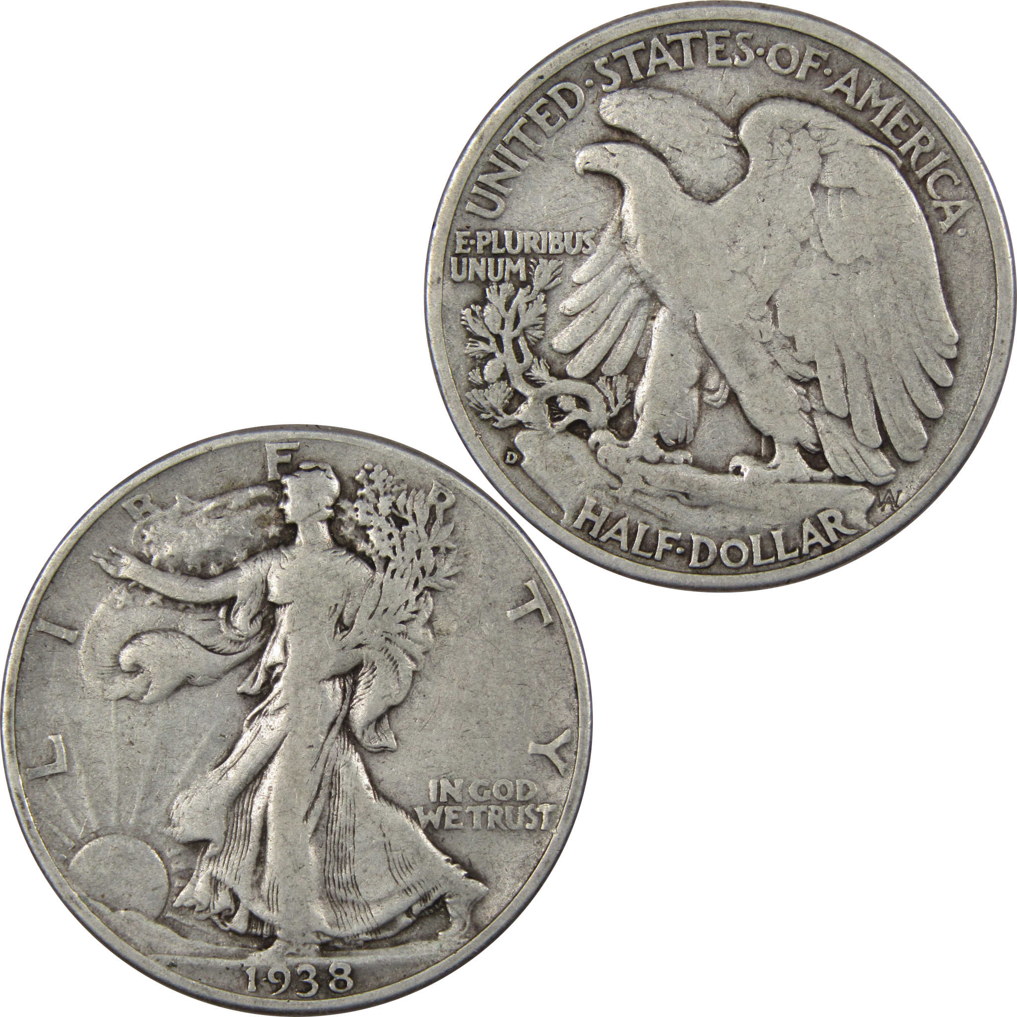 1938 D Liberty Walking Half Dollar F Fine 90% Silver 50c SKU:IPC9207
