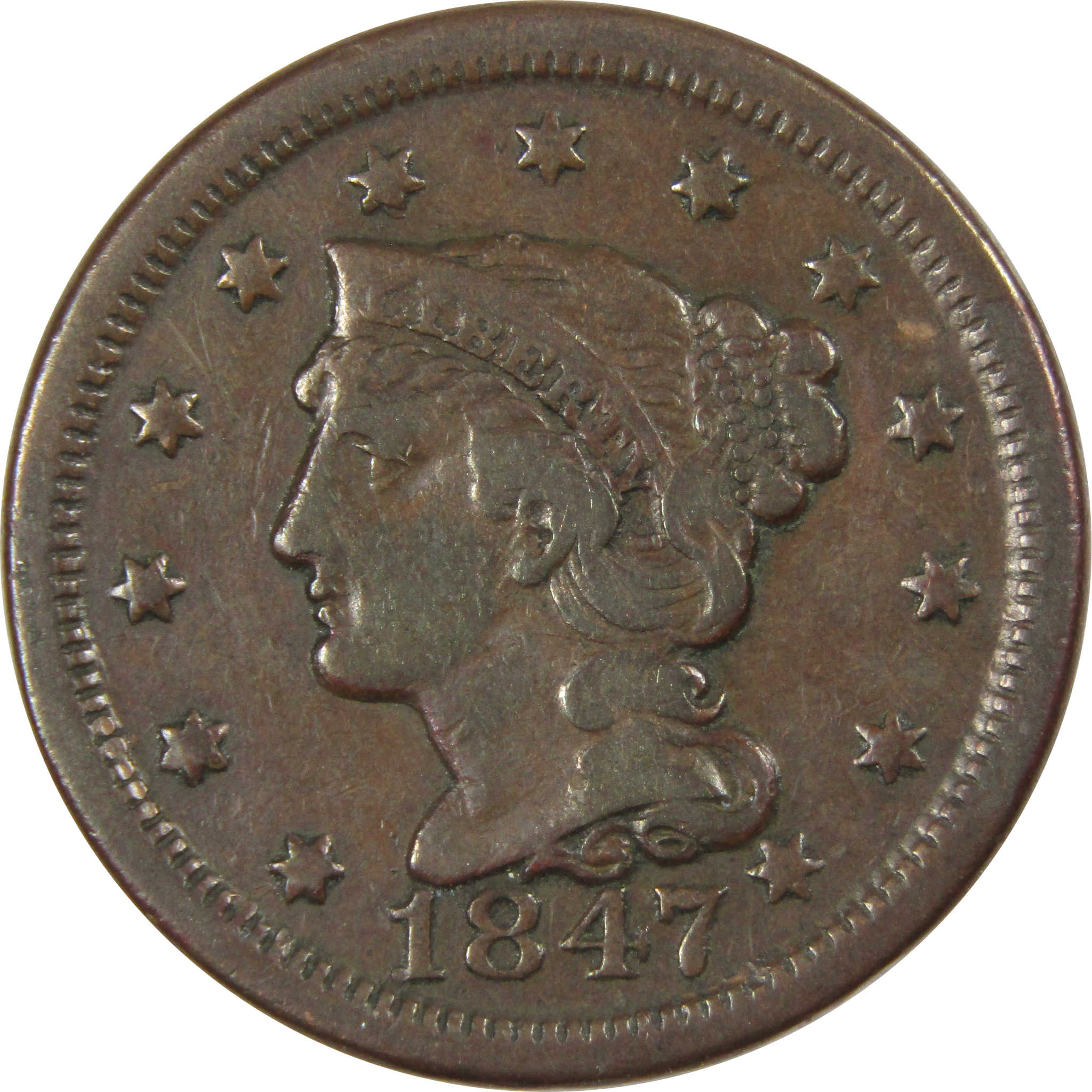 1847 Braided Hair Large Cent VF Very Fine Copper Penny 1c SKU:IPC7042