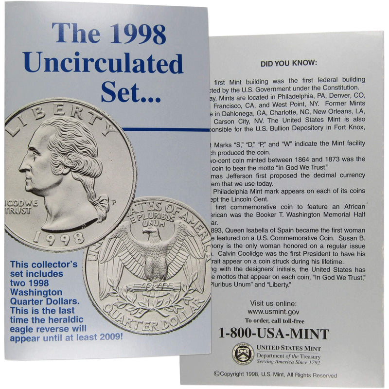 1998 U.S. Mint Set Uncirculated Original Government Packaging OGP Collectible - Profile Coins & Collectibles 