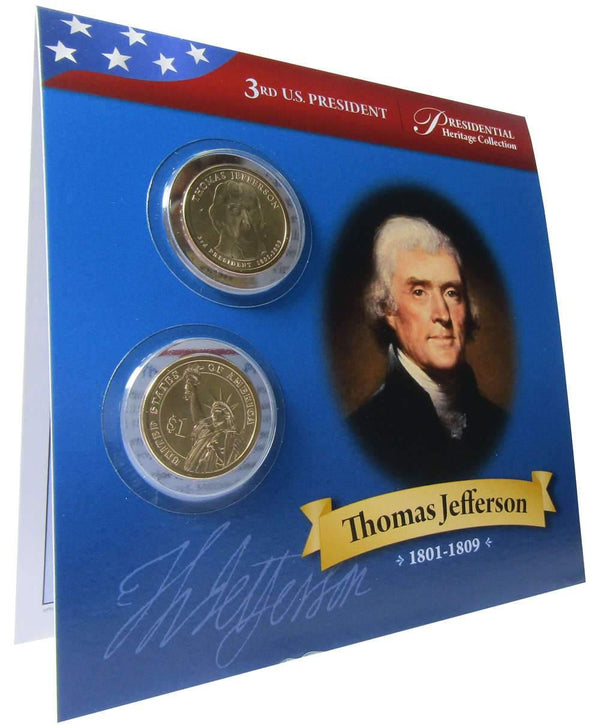 2007 P&D Thomas Jefferson Presidential Dollar 2 Coin Set Uncirculated Bifold - Presidential dollars - Presidential coins - Presidential coin set - Profile Coins &amp; Collectibles
