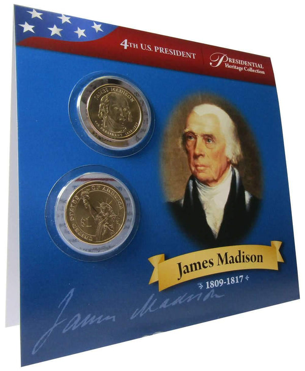 2007 P&D James Madison Presidential Dollar 2 Coin Set Uncirculated Bifold - Presidential dollars - Presidential coins - Presidential coin set - Profile Coins &amp; Collectibles