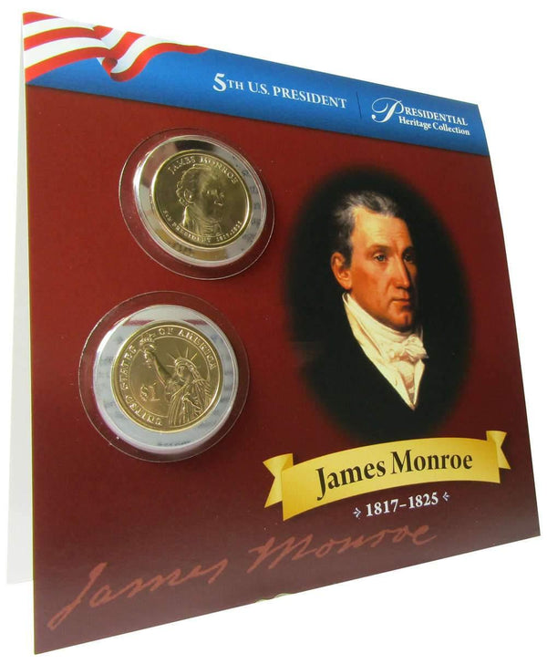 2008 P&D James Monroe Presidential Dollar 2 Coin Set Uncirculated Bifold - Presidential dollars - Presidential coins - Presidential coin set - Profile Coins &amp; Collectibles