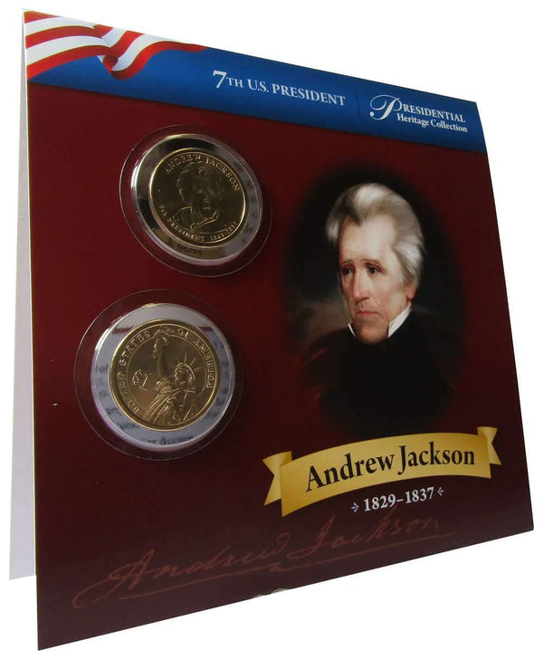 2008 P&D Andrew Jackson Presidential Dollar 2 Coin Set BU Uncirculated Bifold - Presidential dollars - Presidential coins - Presidential coin set - Profile Coins &amp; Collectibles