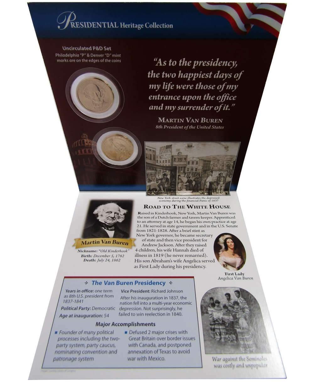 2008 P&D Martin Van Buren Presidential Dollar 2 Coin Set BU Uncirculated Bifold
