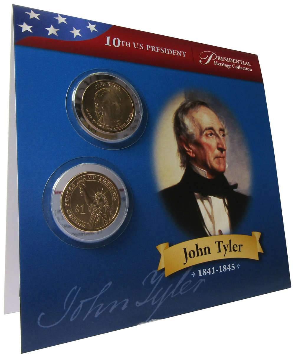 2009 P&D John Tyler Presidential Dollar Dollar 2 Coin Set BU Uncirculated Bifold