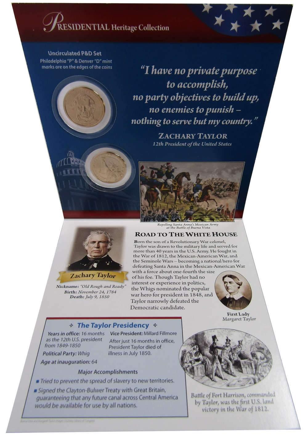 2009 P&D Zachary Taylor Presidential Dollar 2 Coin Set BU Uncirculated Bifold