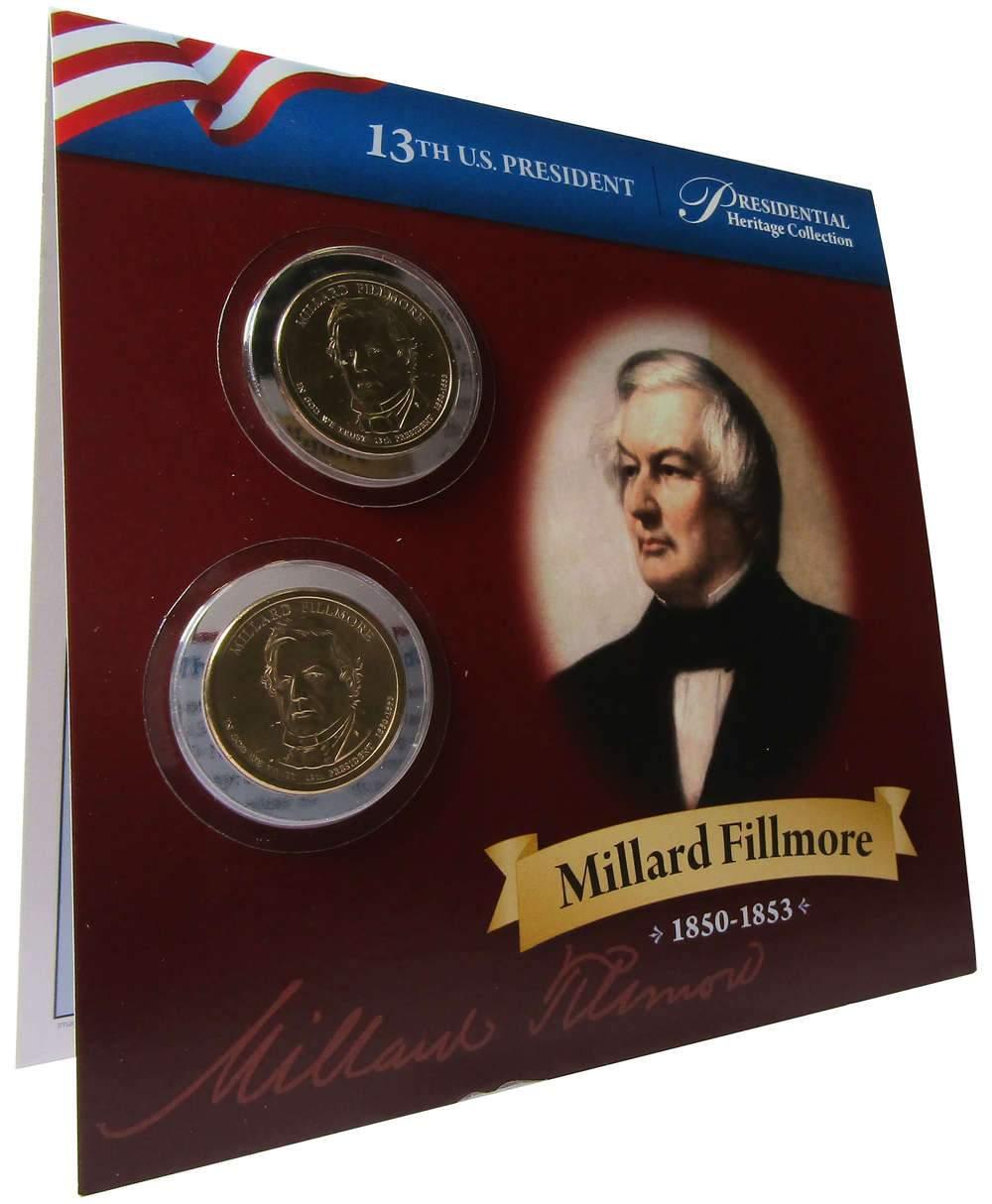 2010 P&D Millard Fillmore Presidential Dollar 2 Coin Set BU Uncirculated Bifold