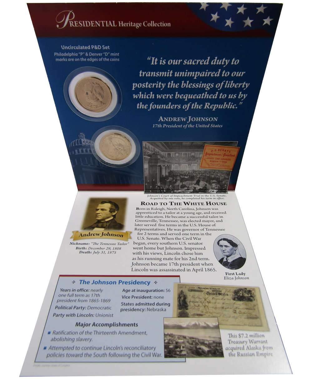 2011 P&D Andrew Johnson Presidential Dollar 2 Coin Set BU Uncirculated Bifold