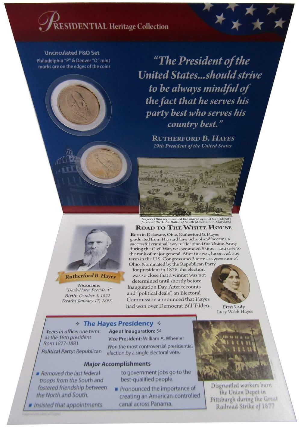 2011 P&D Rutherford Hayes Presidential Dollar 2 Coin Set BU Uncirculated Bifold