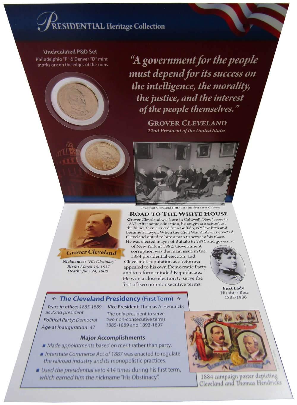 2012 P&D Grover Cleveland 1st Term Presidential Dollar 2 Coin Set Uncirculated