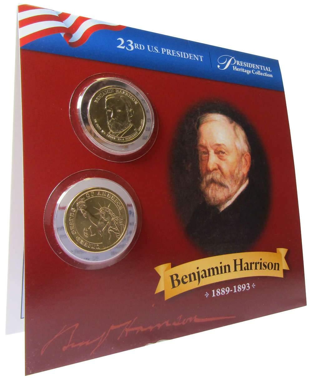 2012 P&D Benjamin Harrison Presidential Dollar 2 Coin Set BU Uncirculated Bifold
