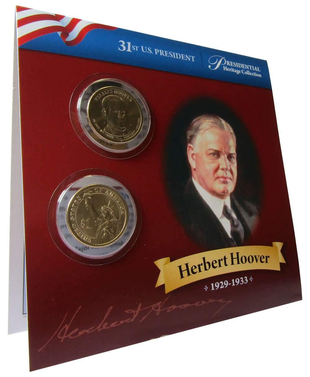 2014 P&D Herbert Hoover Presidential Dollar 2 Coin Set BU Uncirculated Bifold