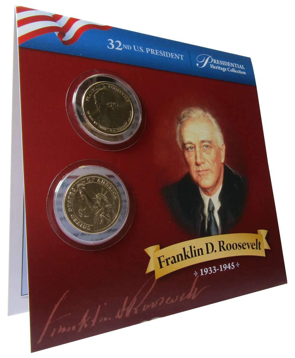 2014 P&D Franklin D Roosevelt Presidential Dollar 2 Coin Set Uncirculated Bifold