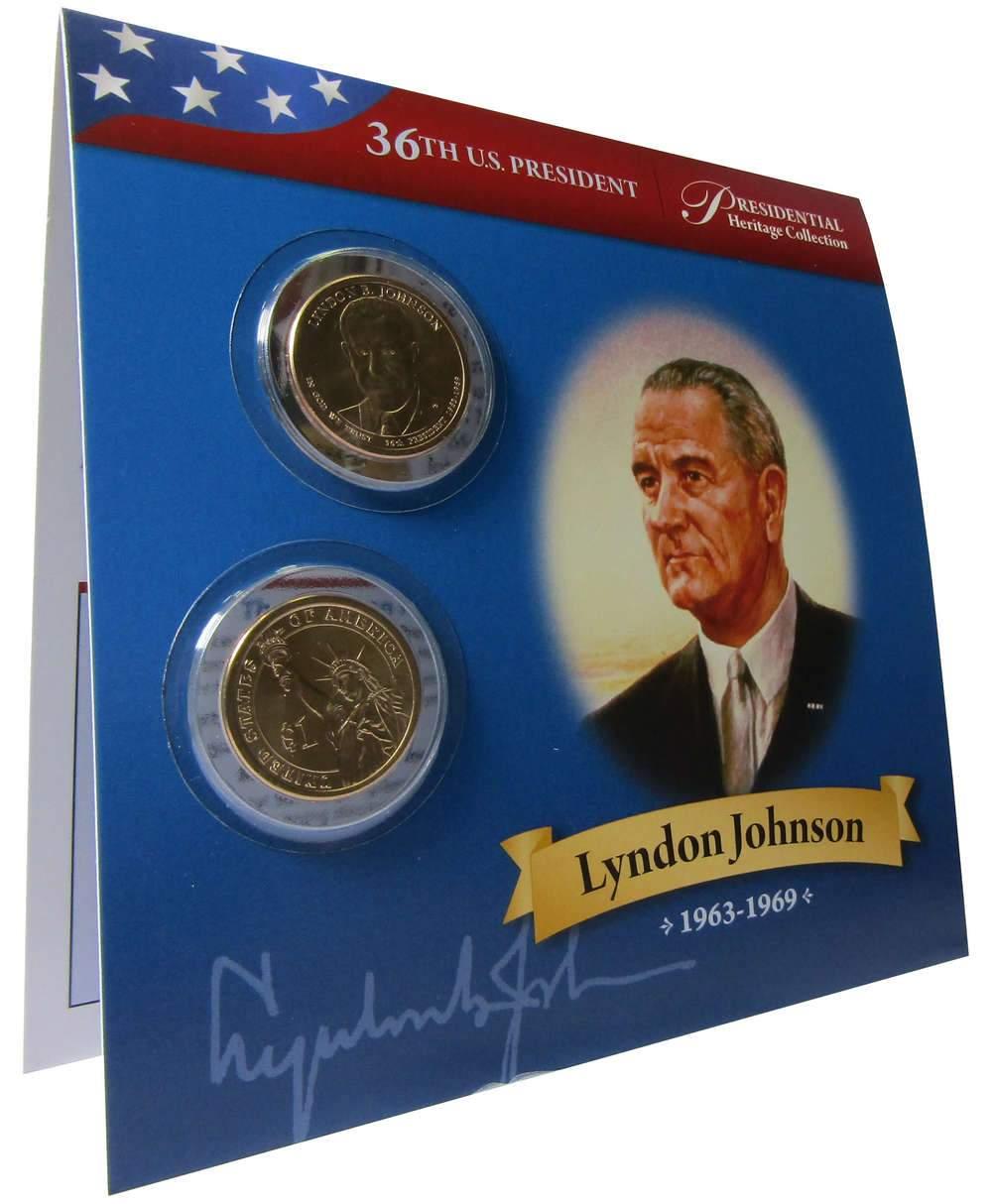 2015 P&D Lyndon B Johnson Presidential Dollar 2 Coin Set BU Uncirculated Bifold