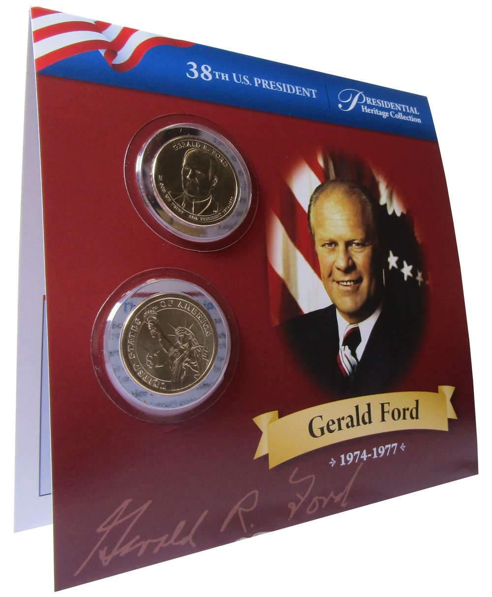 2016 P&D Gerald R Ford Presidential Dollar 2 Coin Set BU Uncirculated Bifold