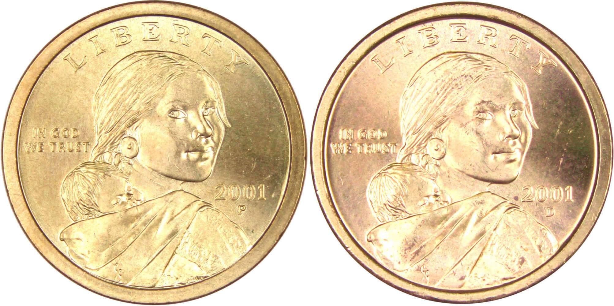 2001 P&D Sacagawea Native American Dollar 2 Coin Set BU Uncirculated $1