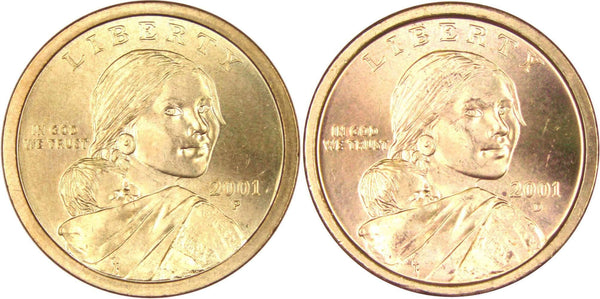 2001 P&D Sacagawea Native American Dollar 2 Coin Set BU Uncirculated $1 - Profile Coins & Collectibles 