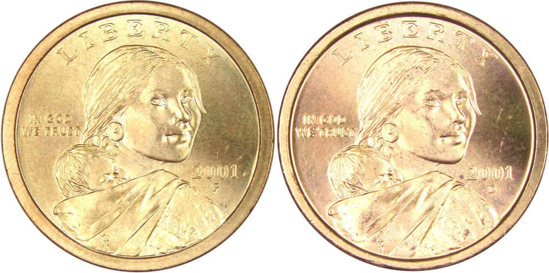 2001 P&D Sacagawea Native American Dollar 2 Coin Set BU Uncirculated $1 - Profile Coins & Collectibles 