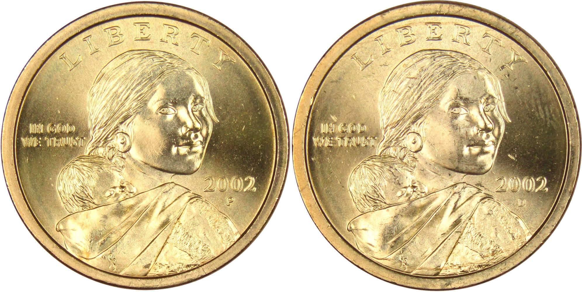 2002 P&D Sacagawea Native American Dollar 2 Coin Set BU Uncirculated $1