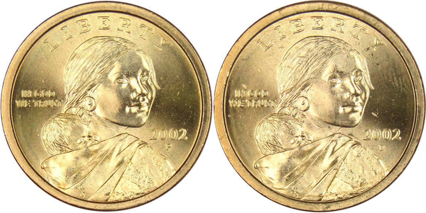 2002 P&D Sacagawea Native American Dollar 2 Coin Set BU Uncirculated $1 - Profile Coins & Collectibles 