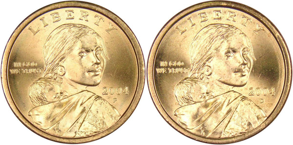 2004 P&D Sacagawea Native American Dollar 2 Coin Set BU Uncirculated $1 - Profile Coins & Collectibles 