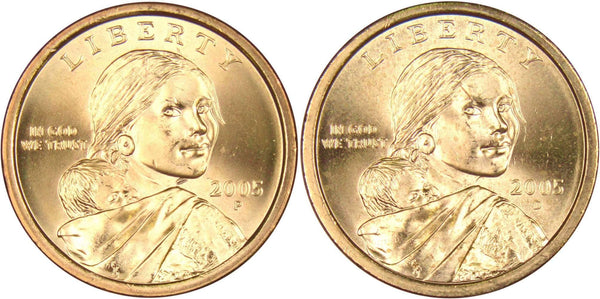2005 P&D Sacagawea Native American Dollar 2 Coin Set BU Uncirculated $1 - Profile Coins & Collectibles 