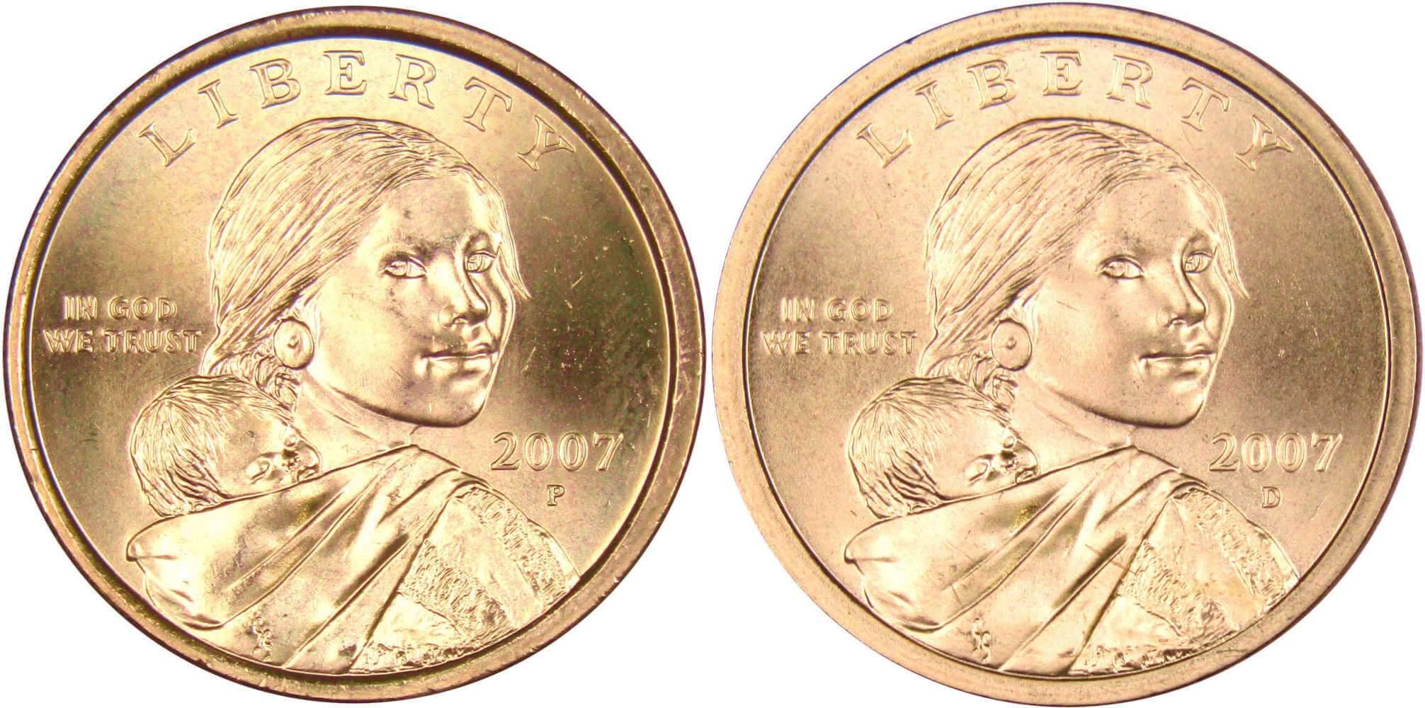 2007 P&D Sacagawea Native American Dollar 2 Coin Set BU Uncirculated $1