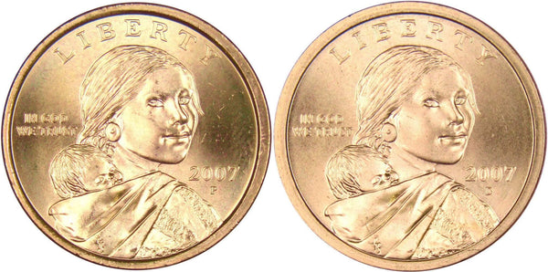 2007 P&D Sacagawea Native American Dollar 2 Coin Set BU Uncirculated $1 - Profile Coins & Collectibles 