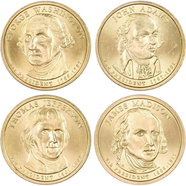 2007 P Presidential Dollar 4 Coin Set BU Uncirculated Mint State $1 Collectible - Presidential dollars - Presidential coins - Presidential coin set - Profile Coins &amp; Collectibles