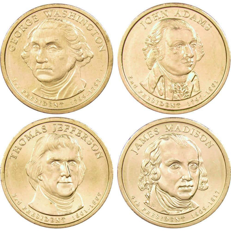 2007 D Presidential Dollar 4 Coin Set BU Uncirculated Mint State $1 Collectible - Presidential dollars - Presidential coins - Presidential coin set - Profile Coins &amp; Collectibles