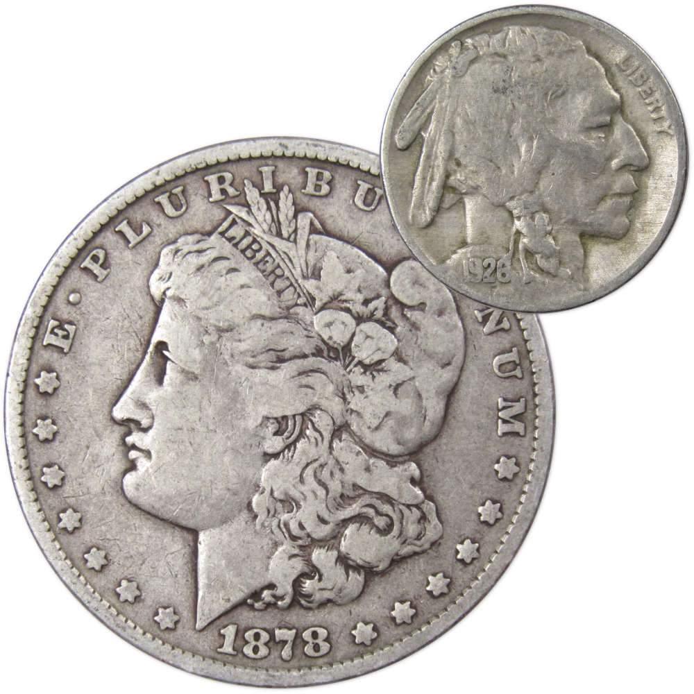 1878 7TF Rev 78 Morgan Dollar VG Very Good with 1926 Buffalo Nickel F Fine - Morgan coin - Morgan silver dollar - Morgan silver dollar for sale - Profile Coins &amp; Collectibles