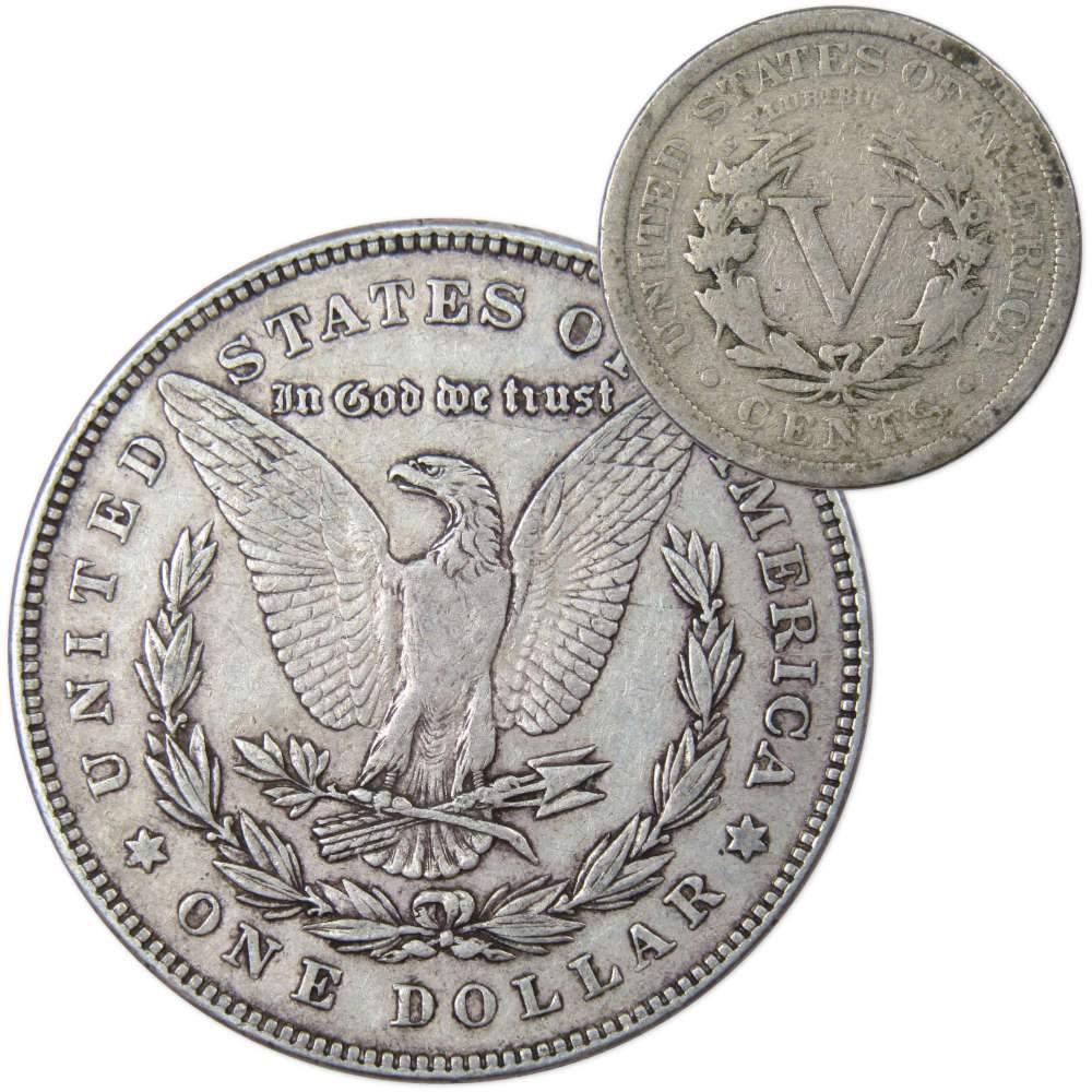 1878 7TF Rev 78 Morgan Dollar VF Very Fine with 1905 Liberty Nickel G Good - Morgan coin - Morgan silver dollar - Morgan silver dollar for sale - Profile Coins &amp; Collectibles
