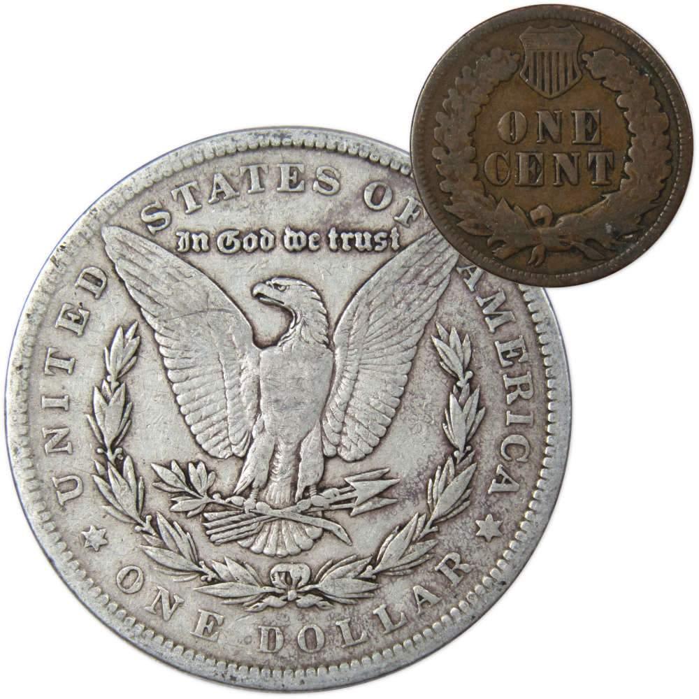 1878 7TF Rev 79 Morgan Dollar F Fine with 1900 Indian Head Cent G Good