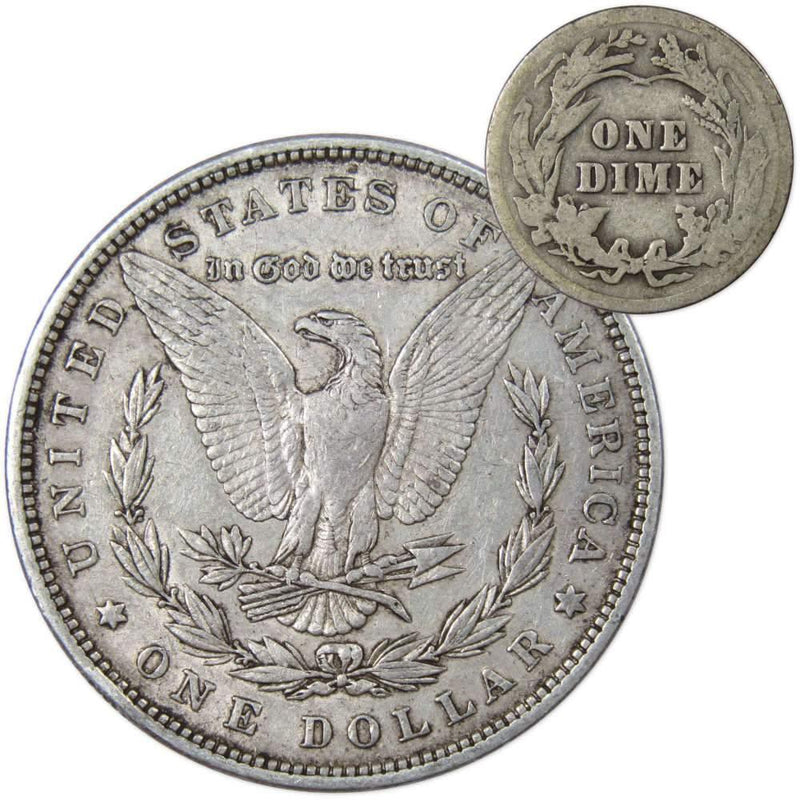 1879 Morgan Dollar XF EF Extremely Fine 90% Silver with 1916 Barber Dime G Good - Morgan coin - Morgan silver dollar - Morgan silver dollar for sale - Profile Coins &amp; Collectibles