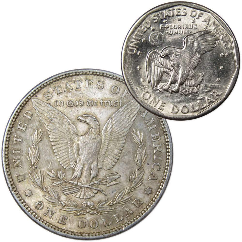 1879 Morgan Dollar AU About Uncirculated with 1980 S SBA$ BU Uncirculated - Morgan coin - Morgan silver dollar - Morgan silver dollar for sale - Profile Coins &amp; Collectibles