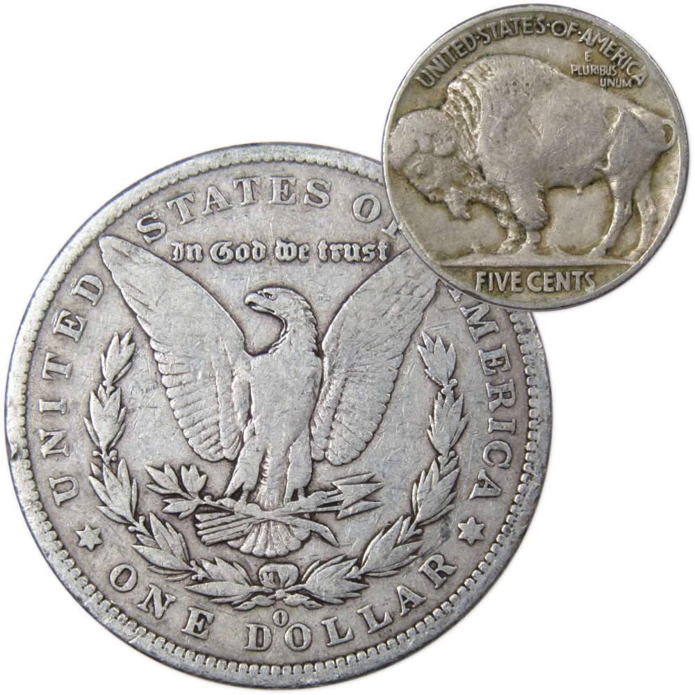 1879 O Morgan Dollar VG Very Good 90% Silver with 1926 Buffalo Nickel F Fine - Morgan coin - Morgan silver dollar - Morgan silver dollar for sale - Profile Coins &amp; Collectibles