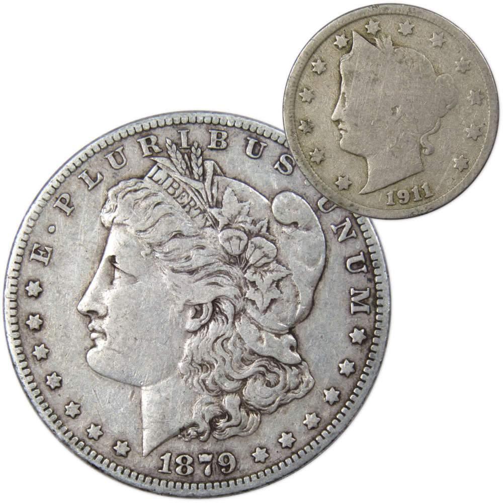 1879 O Morgan Dollar VF Very Fine 90% Silver with 1911 Liberty Nickel G Good - Morgan coin - Morgan silver dollar - Morgan silver dollar for sale - Profile Coins &amp; Collectibles