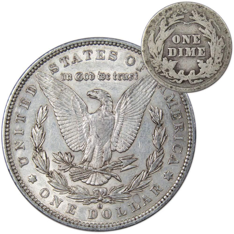 1879 O Morgan Dollar XF EF Extremely Fine with 1913 Barber Dime G Good - Morgan coin - Morgan silver dollar - Morgan silver dollar for sale - Profile Coins &amp; Collectibles