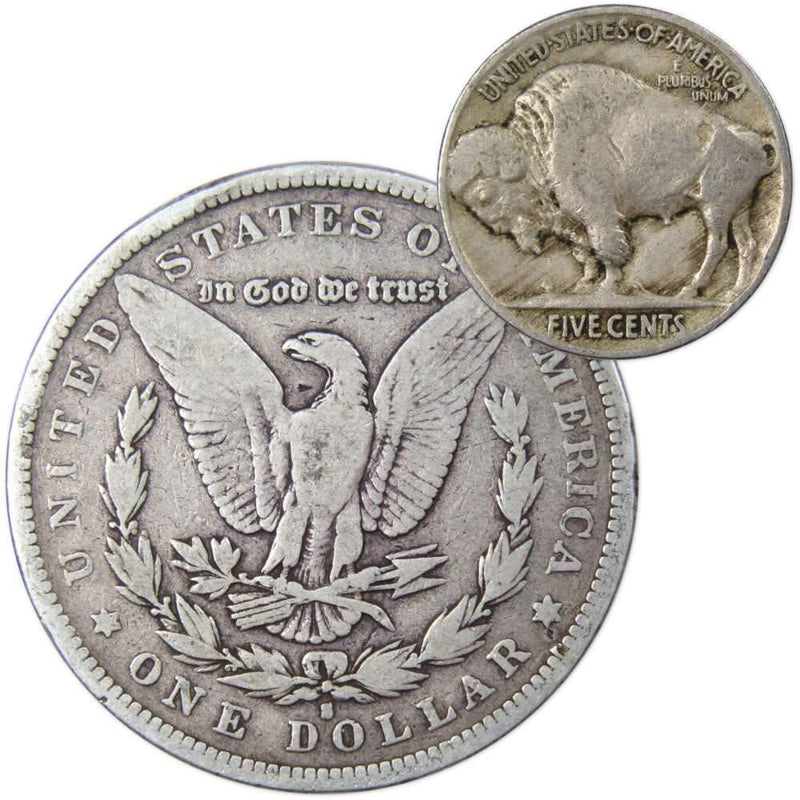 1879 S Morgan Dollar VG Very Good 90% Silver with 1927 Buffalo Nickel F Fine - Morgan coin - Morgan silver dollar - Morgan silver dollar for sale - Profile Coins &amp; Collectibles