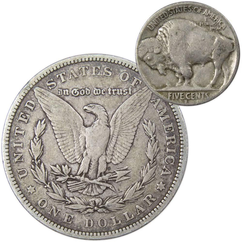 1880 Morgan Dollar VG Very Good 90% Silver with 1930 S Buffalo Nickel F Fine - Morgan coin - Morgan silver dollar - Morgan silver dollar for sale - Profile Coins &amp; Collectibles