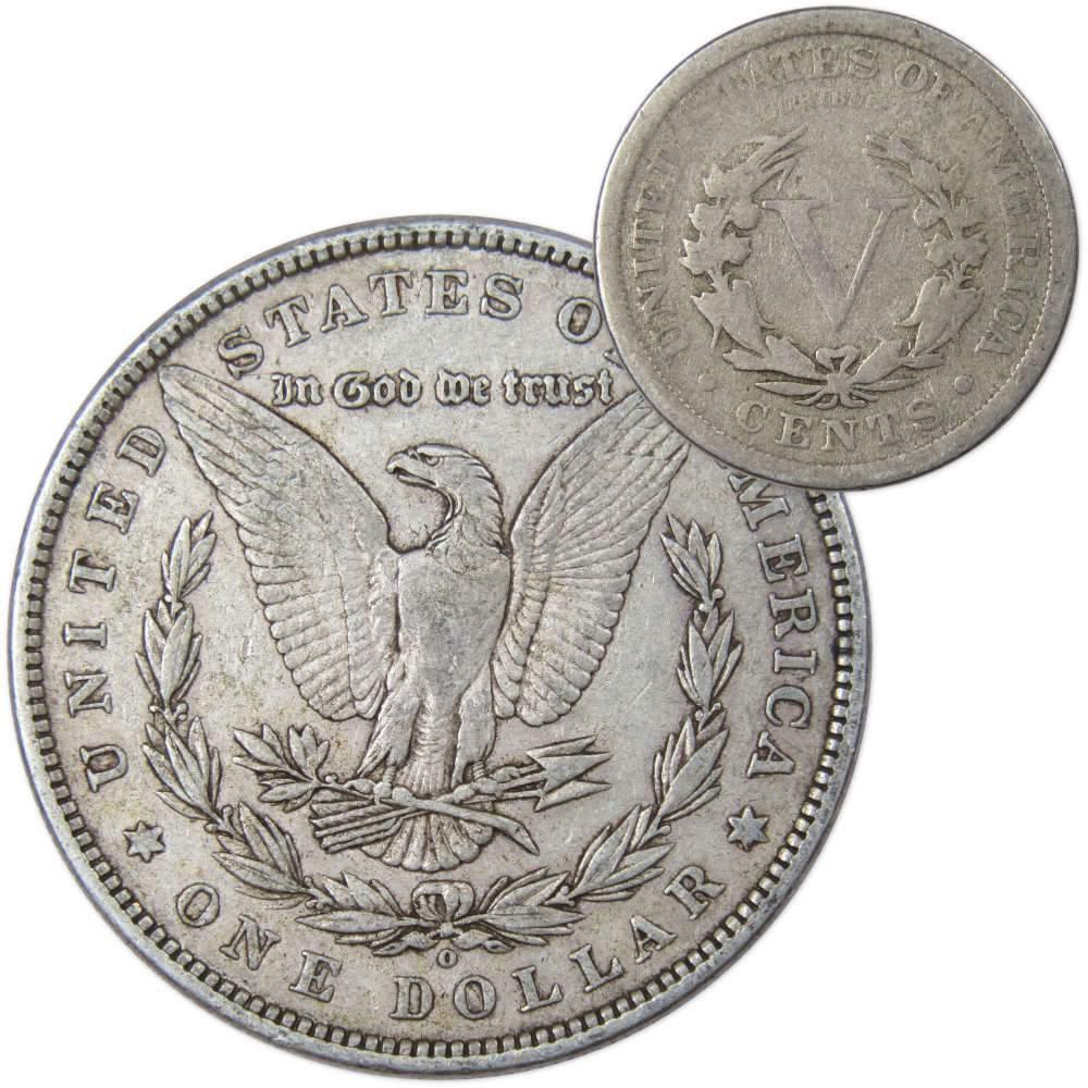 1880 O Morgan Dollar VF Very Fine 90% Silver with 1907 Liberty Nickel G Good - Morgan coin - Morgan silver dollar - Morgan silver dollar for sale - Profile Coins &amp; Collectibles