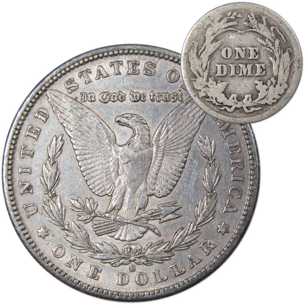 1880 S Morgan Dollar XF EF Extremely Fine with 1913 Barber Dime G Good - Morgan coin - Morgan silver dollar - Morgan silver dollar for sale - Profile Coins &amp; Collectibles