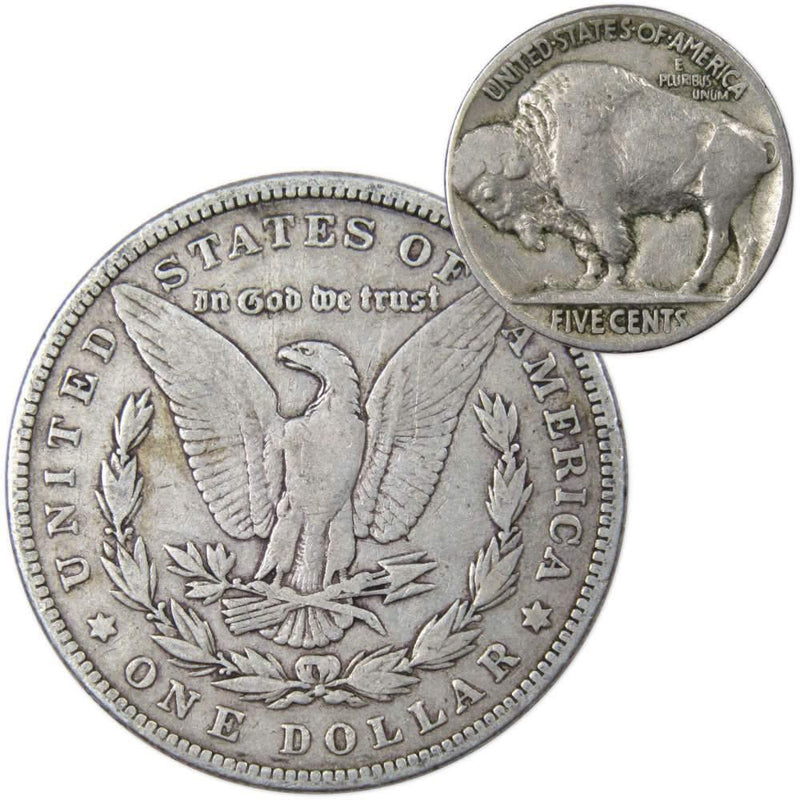 1881 Morgan Dollar VG Very Good 90% Silver Coin with 1927 Buffalo Nickel F Fine - Morgan coin - Morgan silver dollar - Morgan silver dollar for sale - Profile Coins &amp; Collectibles