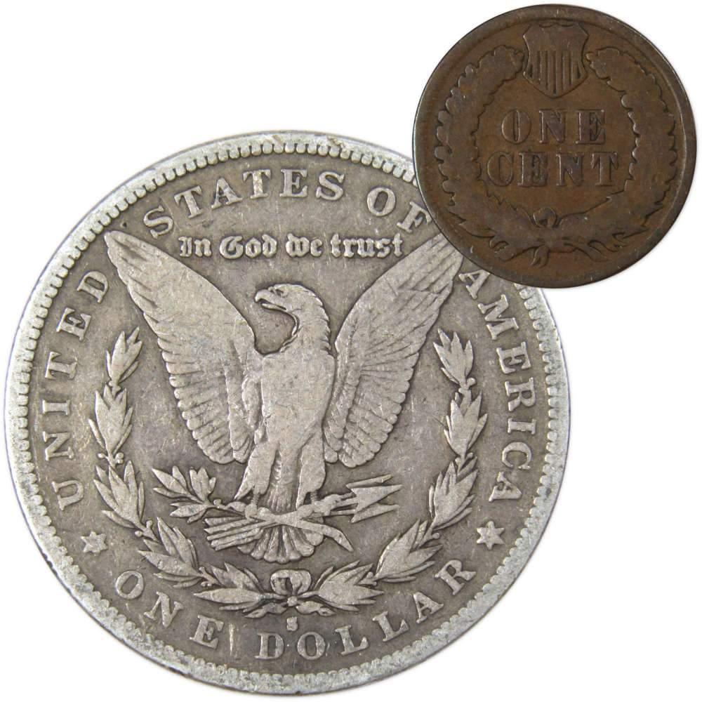 1881 S Morgan Dollar F Fine 90% Silver Coin with 1902 Indian Head Cent G Good - Morgan coin - Morgan silver dollar - Morgan silver dollar for sale - Profile Coins &amp; Collectibles