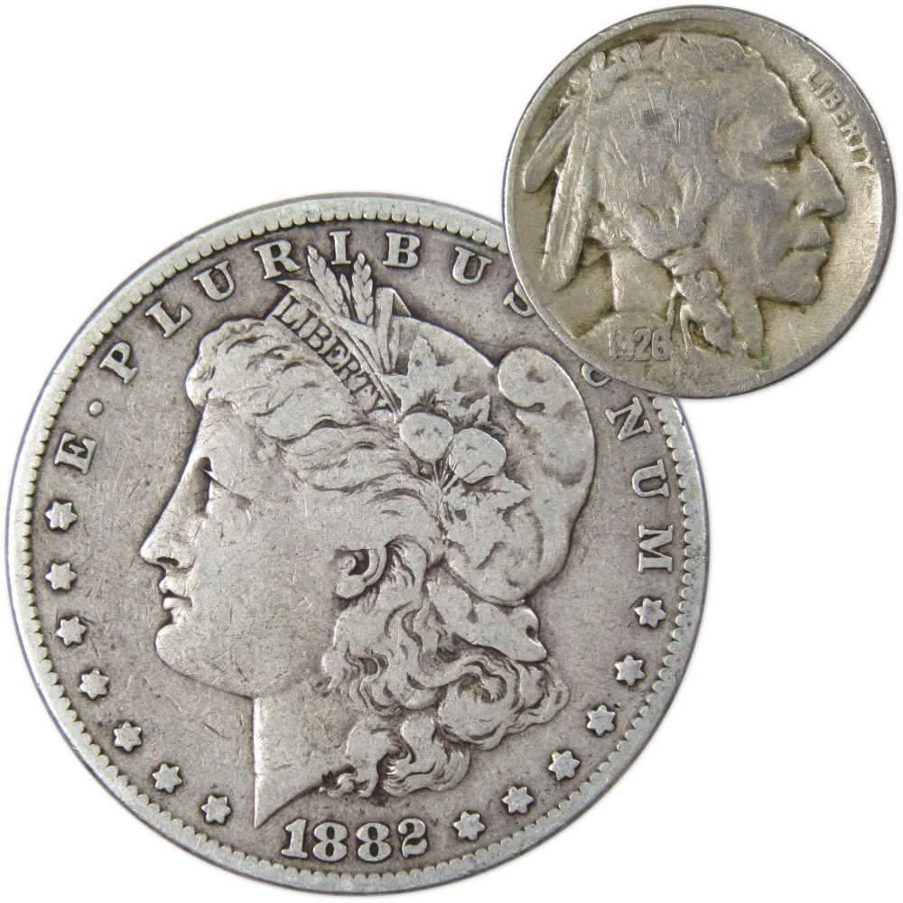 1882 Morgan Dollar VG Very Good 90% Silver Coin with 1926 Buffalo Nickel F Fine - Morgan coin - Morgan silver dollar - Morgan silver dollar for sale - Profile Coins &amp; Collectibles