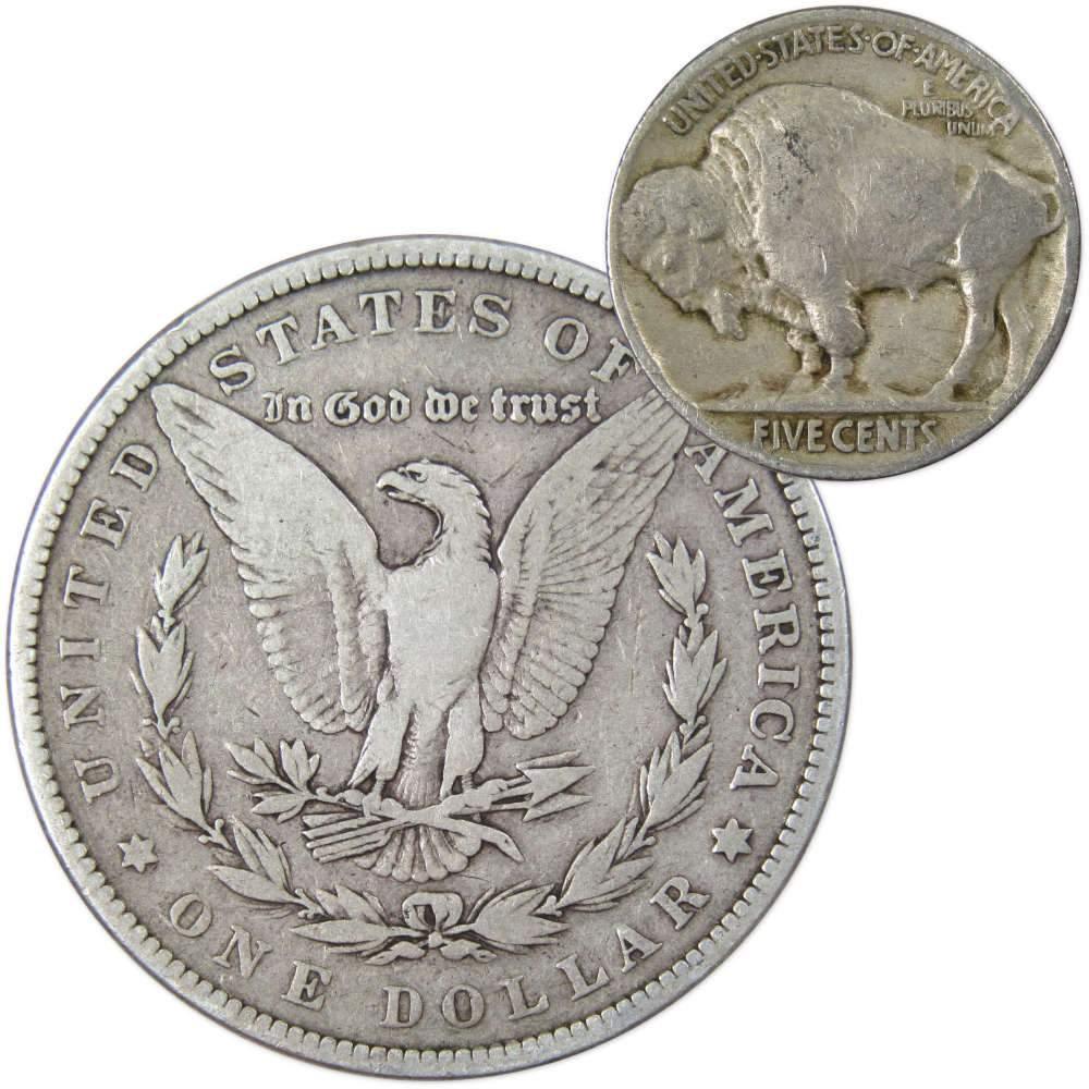 1882 Morgan Dollar VG Very Good 90% Silver Coin with 1926 Buffalo Nickel F Fine - Morgan coin - Morgan silver dollar - Morgan silver dollar for sale - Profile Coins &amp; Collectibles