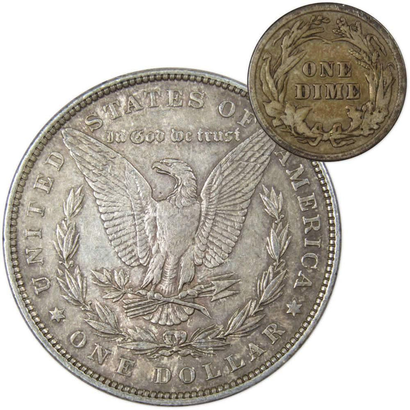 1882 Morgan Dollar XF EF Extremely Fine 90% Silver with 1913 Barber Dime G Good - Morgan coin - Morgan silver dollar - Morgan silver dollar for sale - Profile Coins &amp; Collectibles