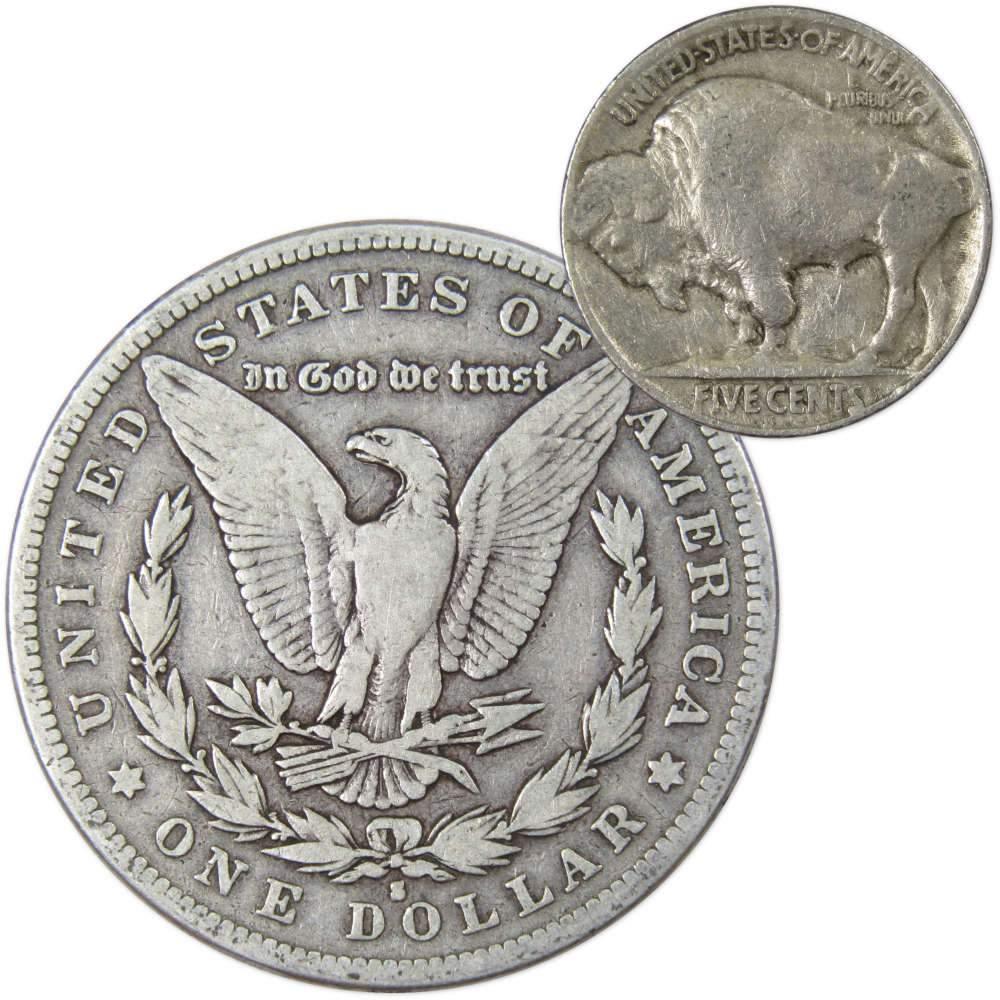 1882 S Morgan Dollar VG Very Good 90% Silver with 1930 S Buffalo Nickel F Fine - Morgan coin - Morgan silver dollar - Morgan silver dollar for sale - Profile Coins &amp; Collectibles